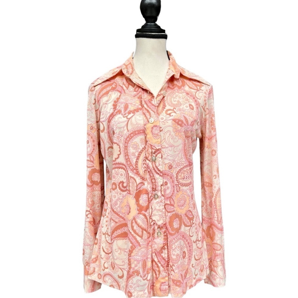 Vintage Cream and Pink Button Down Shirt with Notched Collar